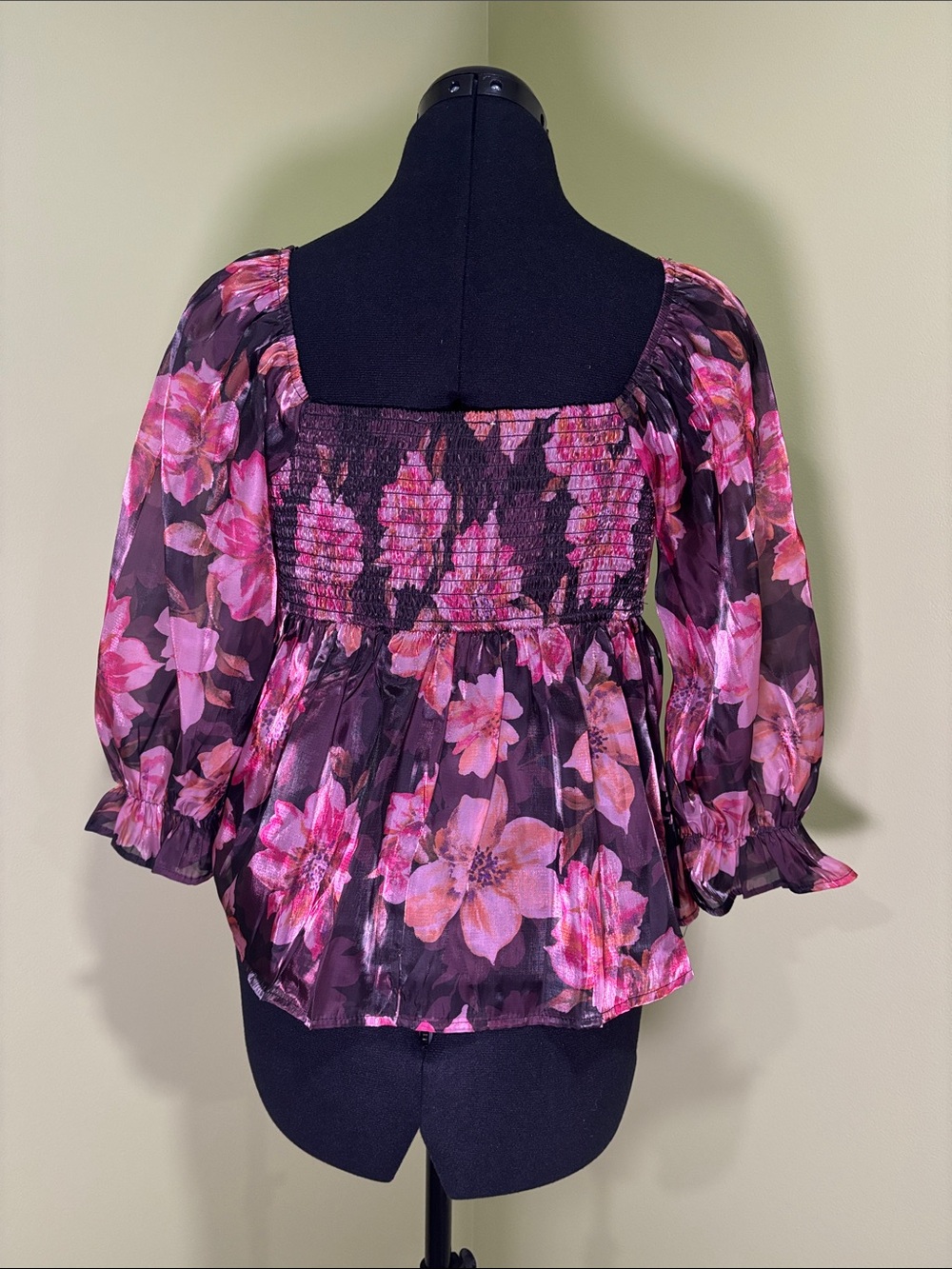 Floral Square-Neck Peplum Blouse in Pink - Picture 3 of 7